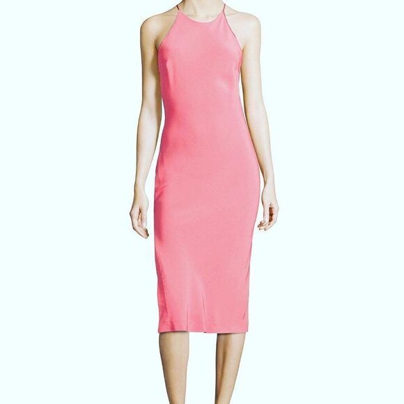 Halston Womens Midi Length Draped‎ Back with Logo Hardware Sz 0 Coral $395 NWT - Picture 9 of 9